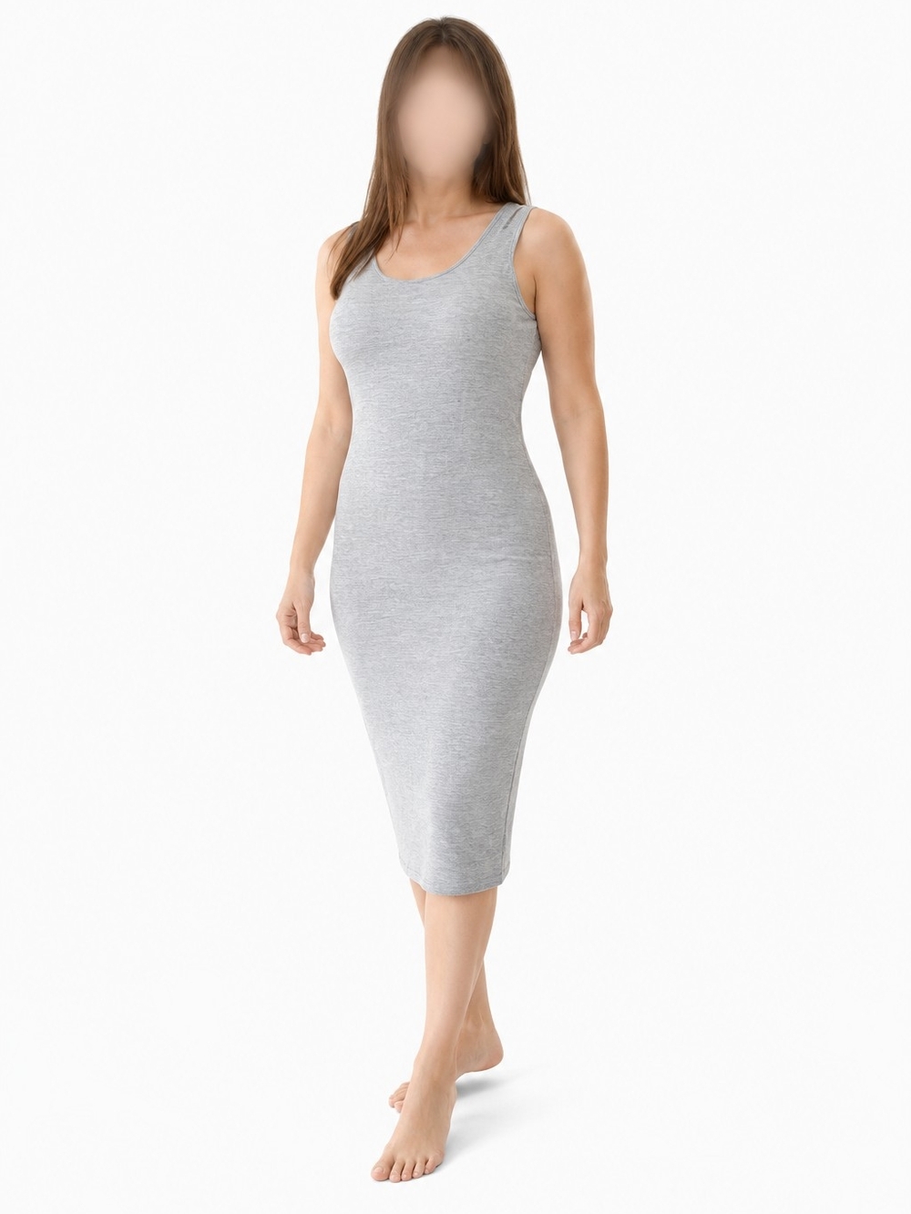 💰2 For 20$💰Le chateau Sleeveless Ribbed Midi Dress - Light Gray